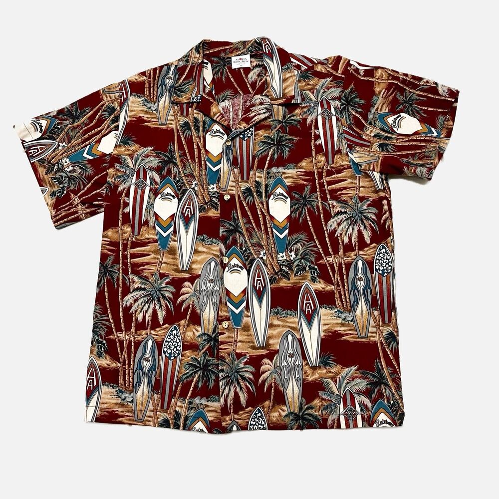 Aloha Republic Men’s Hawaiian Shirt Surfboards/Palm Trees Size XL.  U.S.A.